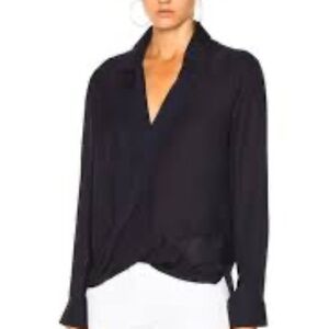 L'AGENCE Rita Drape Front Crossover Silk Blouse Black Small $355 Retail